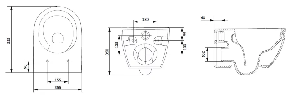 Cuvette suspendue sans bride pour abattant WC lavant taille standard